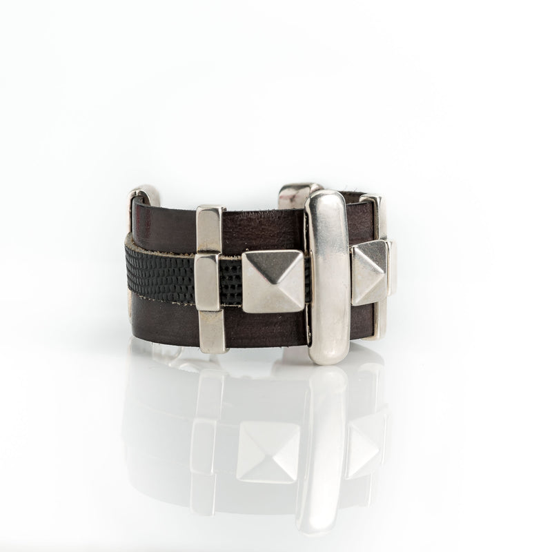 Unisex leather and metal bracelet (BR-347)