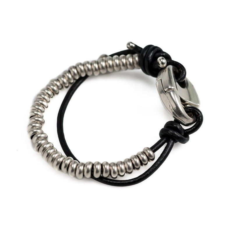 Unisex leather and metal bracelet  (M-7030)