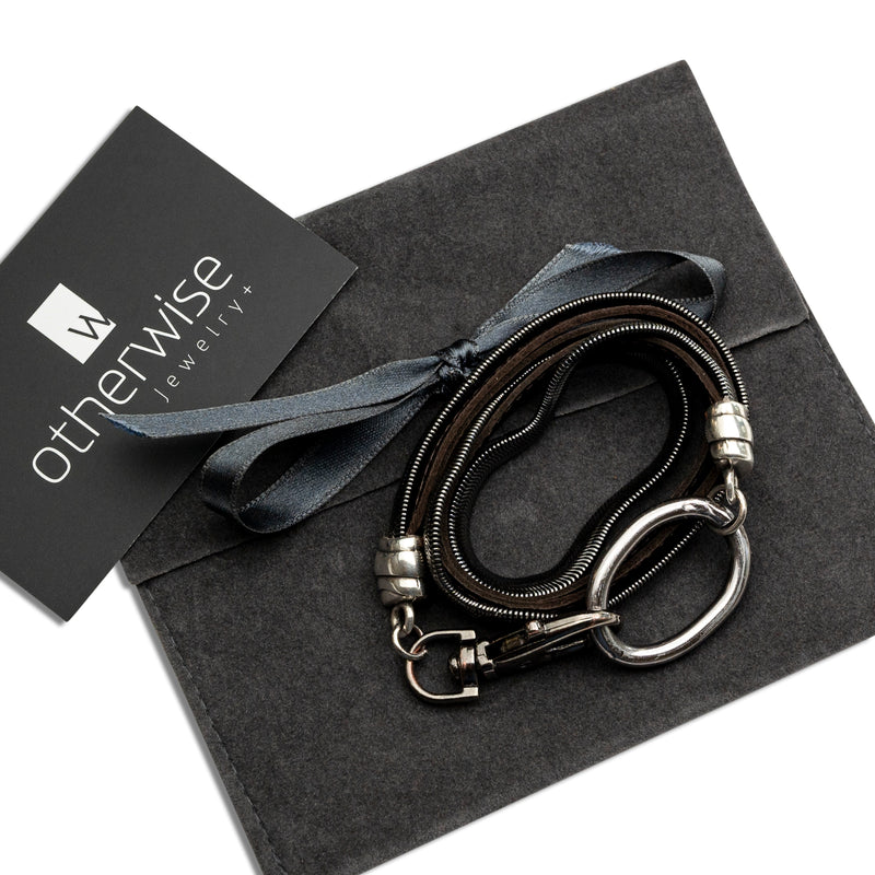 Wrap around leather and chain bracelet with large clasp (BR-382)