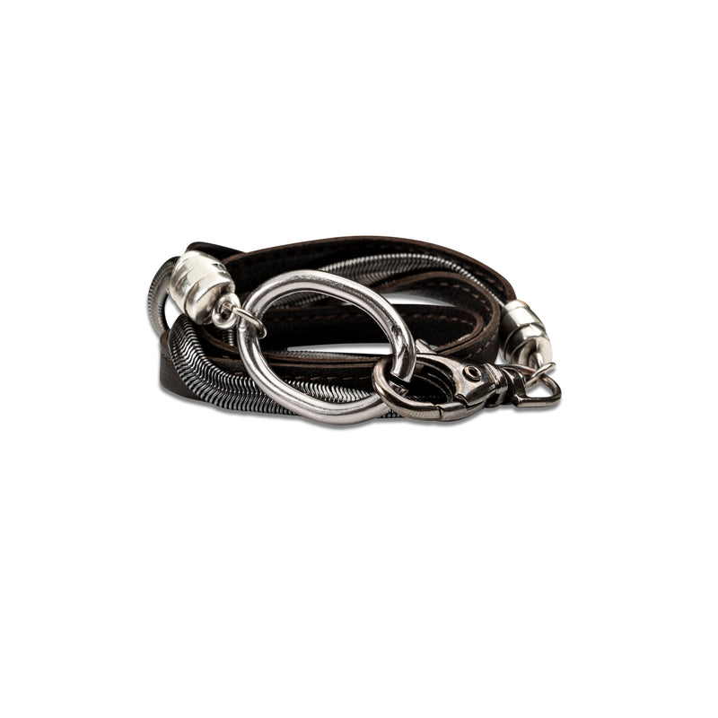 Wrap around leather and chain bracelet with large clasp (BR-382)