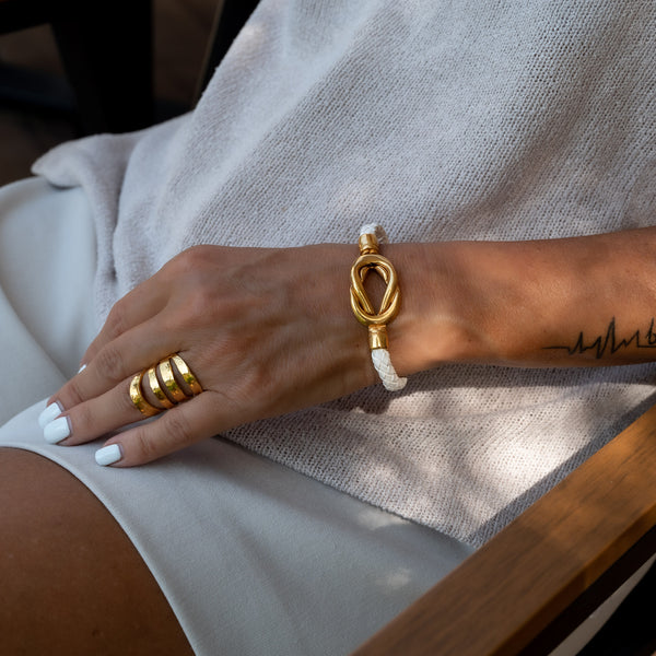 Braided leather cuff bracelet with bold magnetic closure (BR-384)​