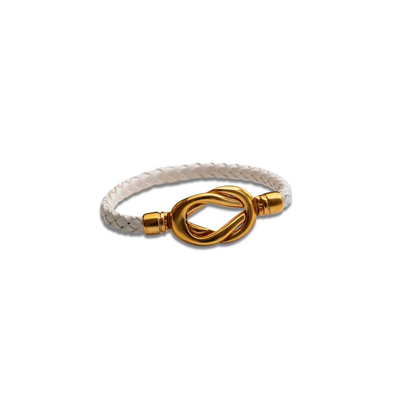 Braided leather cuff bracelet with bold magnetic closure (BR-384)​