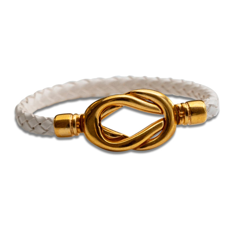 Braided leather cuff bracelet with bold magnetic closure (BR-384)​