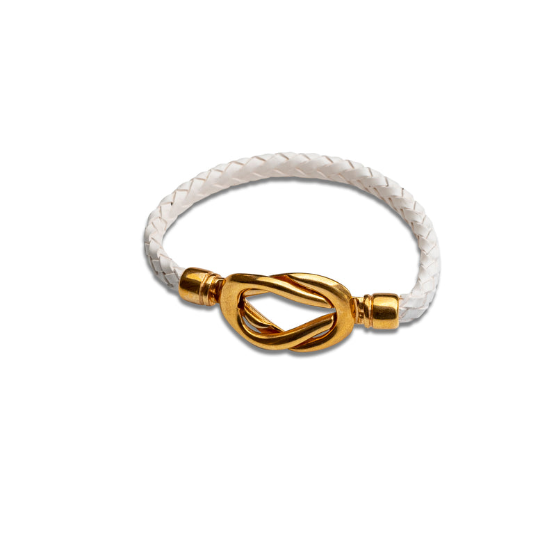 Braided leather cuff bracelet with bold magnetic closure (BR-384)​