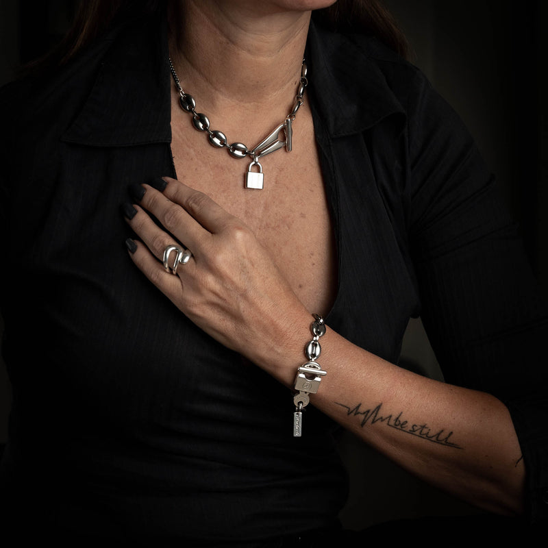 Stainless steel chain and locket bracelet (BR-395)