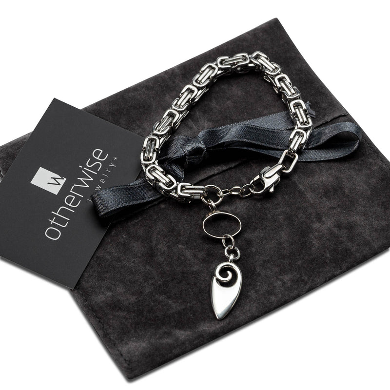 Stainless steel Byzantine chain bracelet with pendant (BR-396)