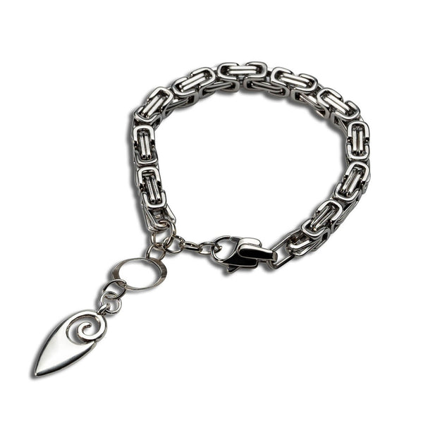 Stainless steel Byzantine chain bracelet with pendant (BR-396)