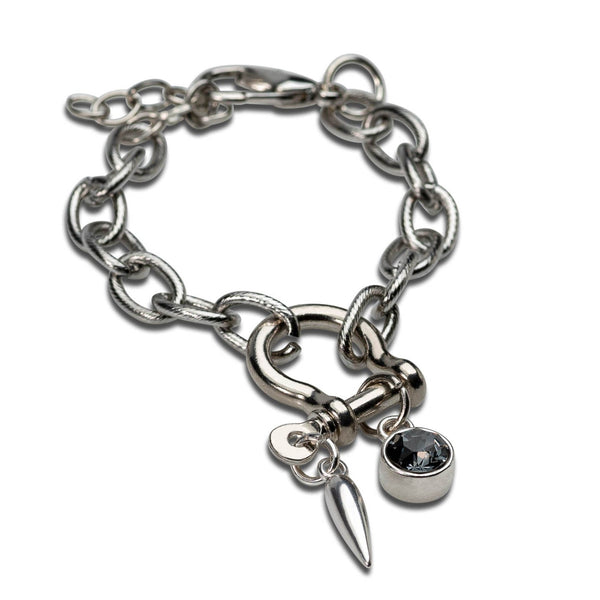 Swarovski and locket pendant bracelet, Rock style silver bracelet (BR-397)