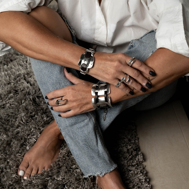 Unisex metal and leather bracelet, unode50 style bracelet (BR-405)