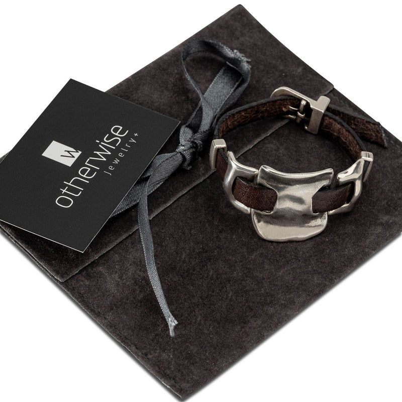 Unisex metal and leather bracelet, unode50 style bracelet (BR-405)