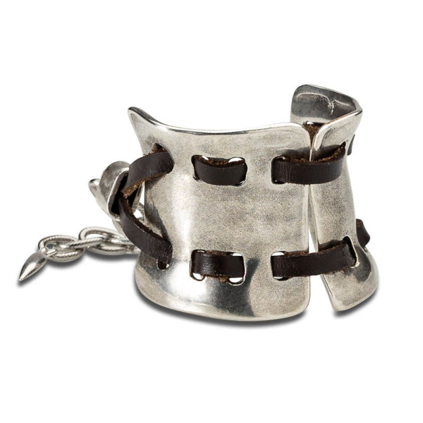 Unique wide arm cuff with leather (BR-407)