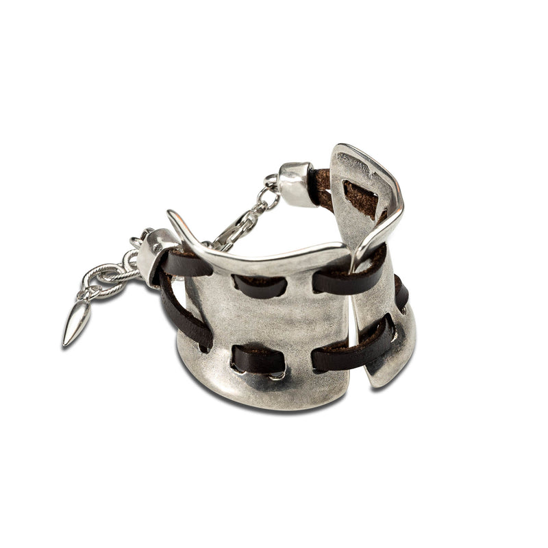Unique wide arm cuff with leather (BR-407)