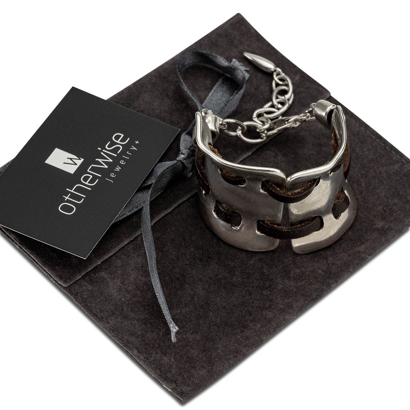Unique wide arm cuff with leather (BR-407)