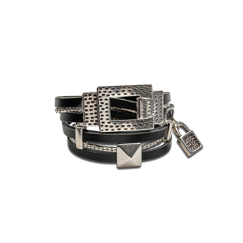 Wrap around leather bracelet with hammered clasp (BR-411)