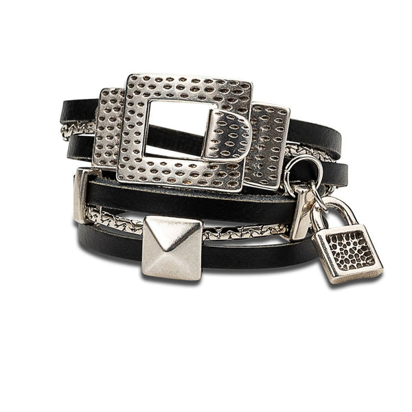 Wrap around leather bracelet with hammered clasp (BR-411)