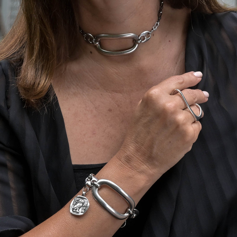 Funky Choker with Oval hoop and steel chain (NC-1169)