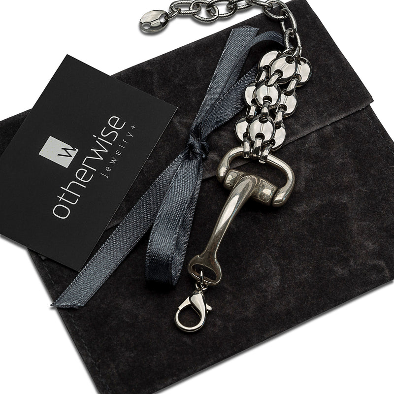 Silver chunky cuff, Horse bit chain bracelet, equestrian bracelet (BR-423)