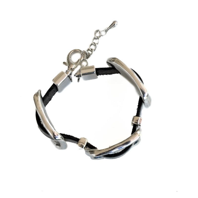 Strong metal and soft leather cuff bracelet (BR-447)