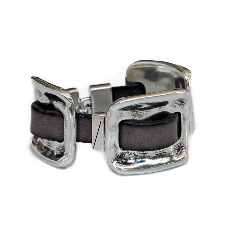 Strong metal and soft leather cuff bracelet (BR-446, BR-447)