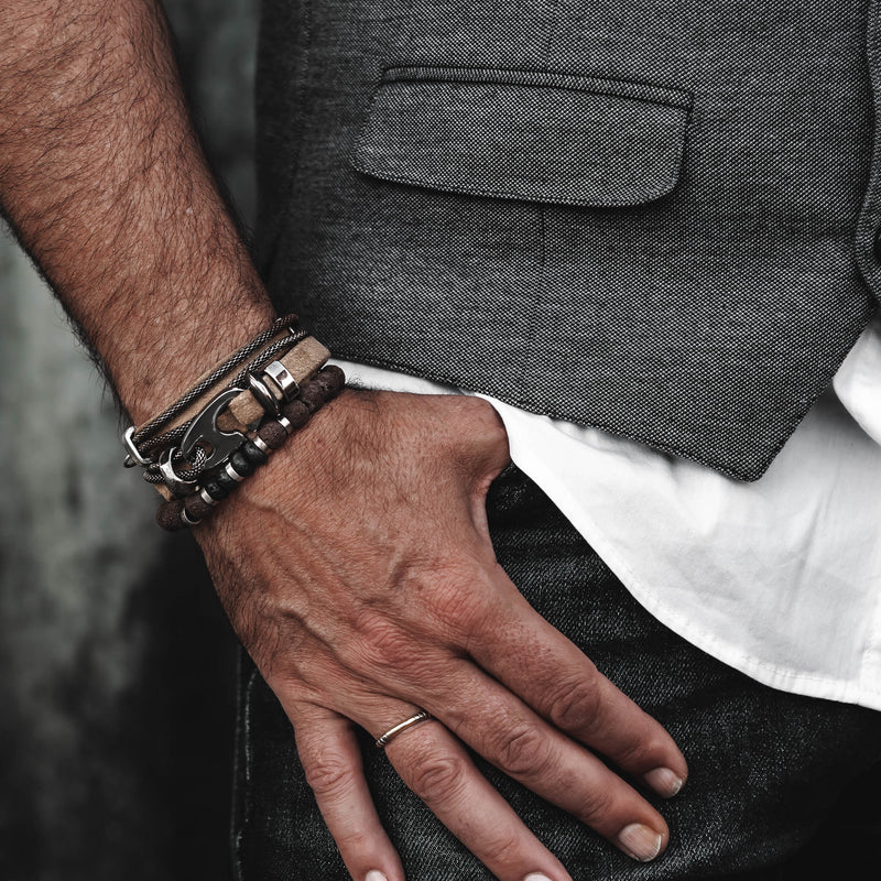 Brown and black Lava beaded bracelet (M-7018)