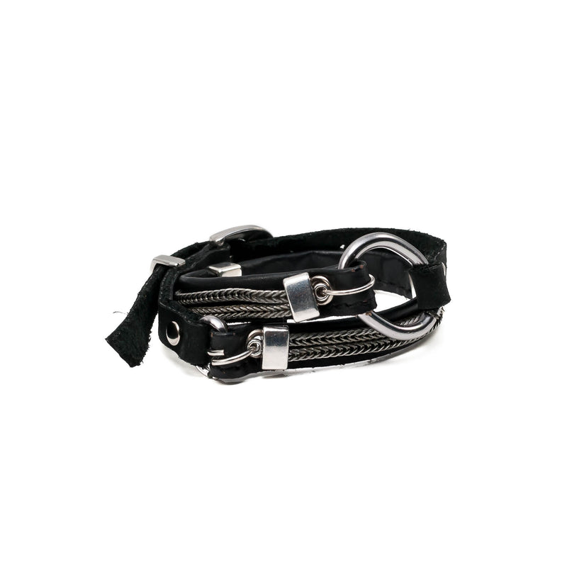 Bracelet with soft black  leather and metal elements (M-7037)