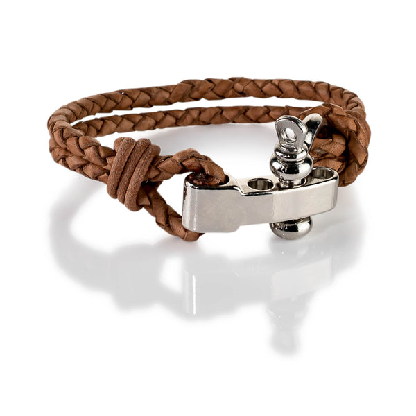 Natural Braided Leather Bracelet with an impressive Rhodium buckle (M-7038)​