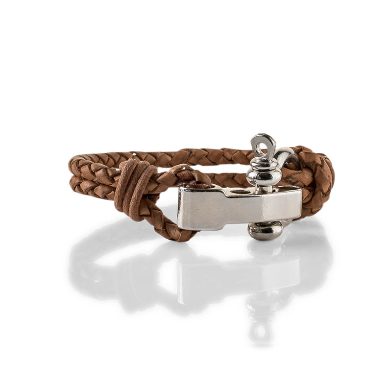 Natural Braided Leather Bracelet with an impressive Rhodium buckle (M-7038)​