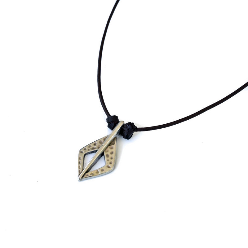 Men's leather and metal layered necklace (M-7056)