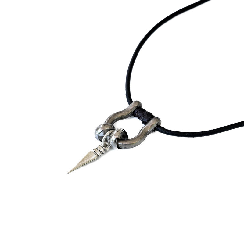 Men's leather and metal layered necklace (M-7057)