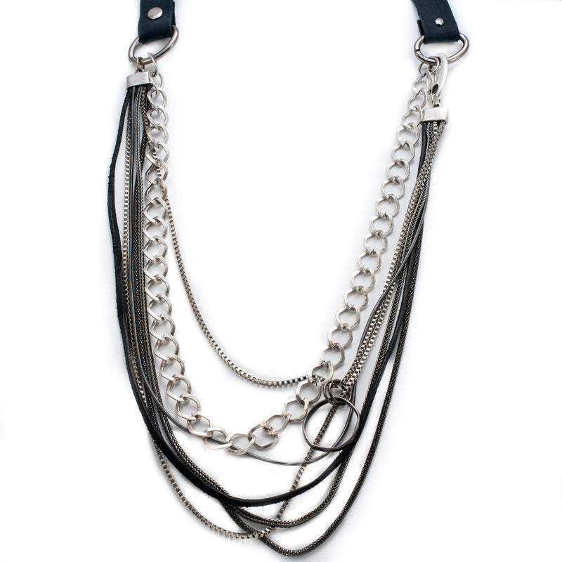 Necklace with Strands of leather and chains in different sizes (NC-1061) - Otherwise Jewelry+