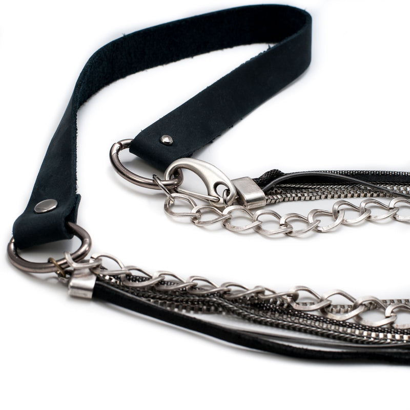 Necklace with Strands of leather and chains in different sizes (NC-1061) - Otherwise Jewelry+