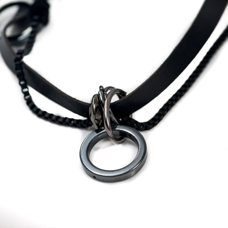 Necklace with Strands of leather and chains in different sizes (NC-1058) - Otherwise Jewelry+