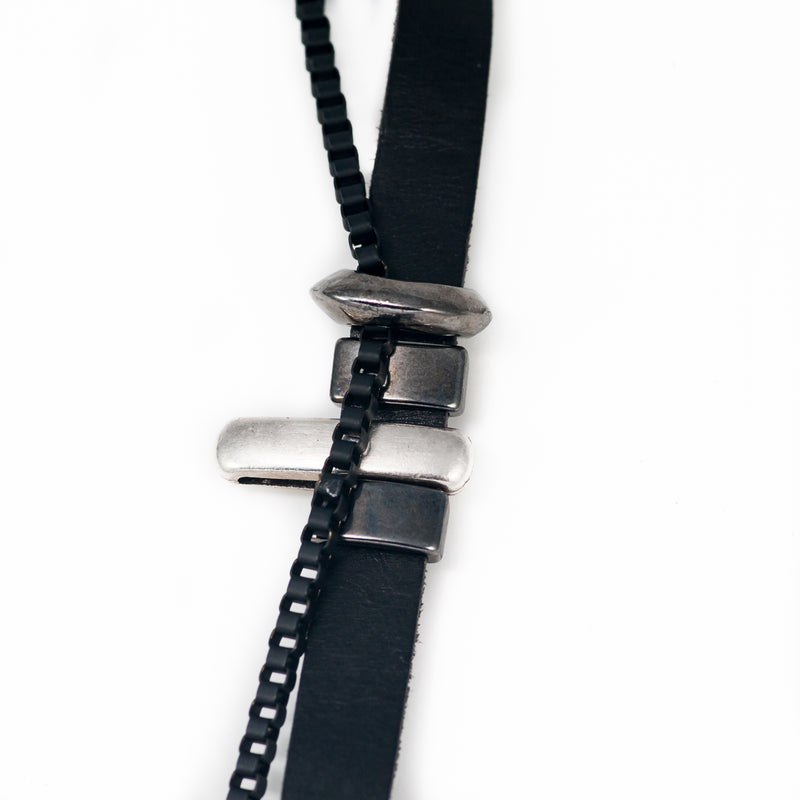 Necklace with Strands of leather and chains in different sizes (NC-1058) - Otherwise Jewelry+