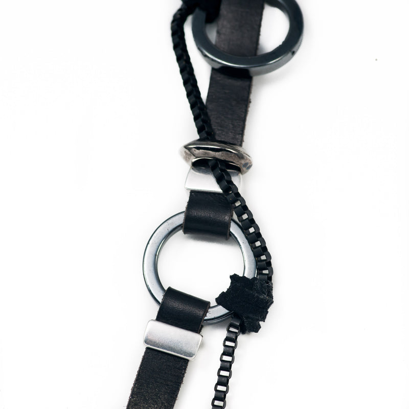 Necklace with Strands of leather and chains in different sizes (NC-1058) - Otherwise Jewelry+