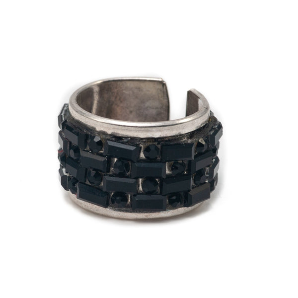 Silver-plated ring with black crystals (R-2031) - Otherwise Jewelry+