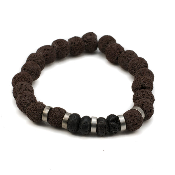 Brown and black Lava beaded bracelet (M-7018) - Otherwise Jewelry+