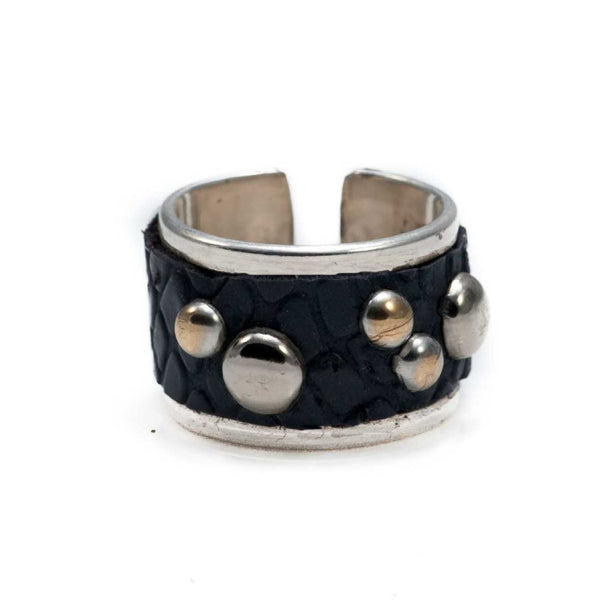 Ring with reptile print leather and metal pieces (R-2023) - Otherwise Jewelry+ 2