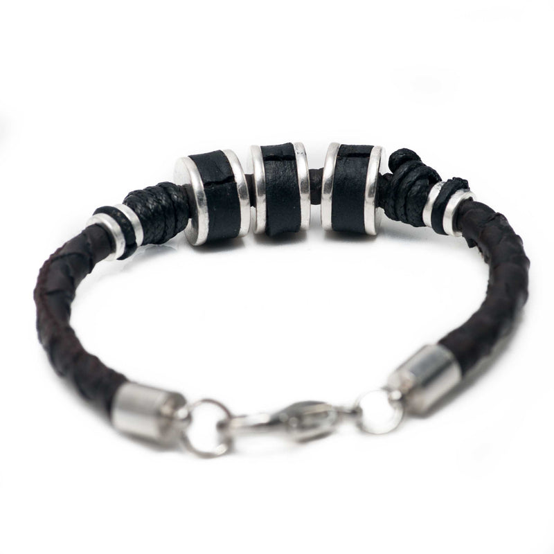 Men’s bracelet with strong silver-plated and leather elements on PU leather (M-7026) - Otherwise Jewelry+ 3