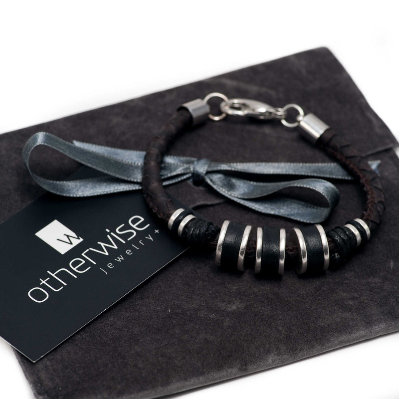 Men’s bracelet with strong silver-plated and leather elements on PU leather (M-7026) - Otherwise Jewelry+ 2