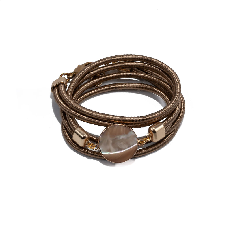 Mother of Pearl bracelet with bronze Satin cord (BR-299) - Otherwise Jewelry+