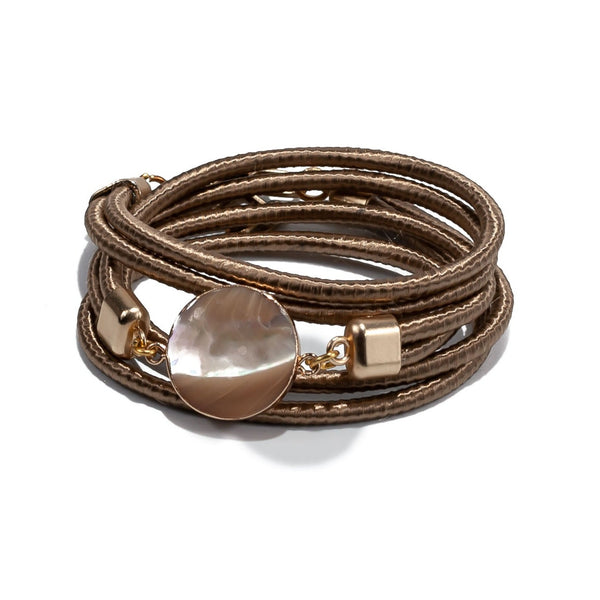 Mother of Pearl bracelet with bronze Satin cord (BR-299) - Otherwise Jewelry+
