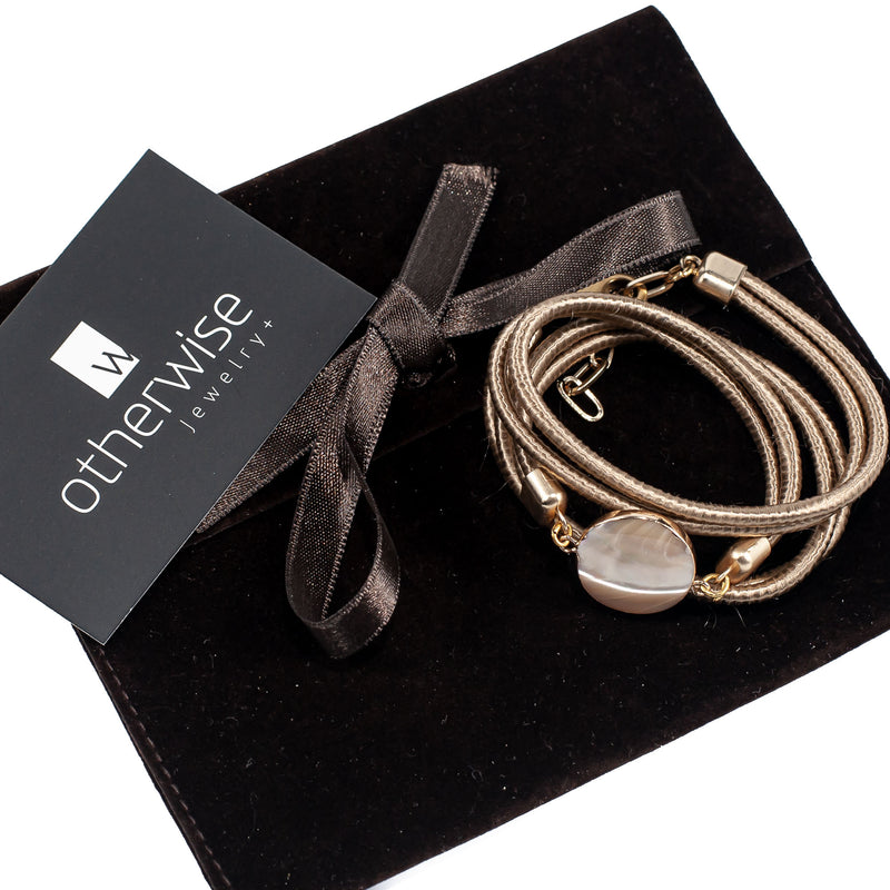 Mother of Pearl bracelet with bronze Satin cord (BR-299) - Otherwise Jewelry+