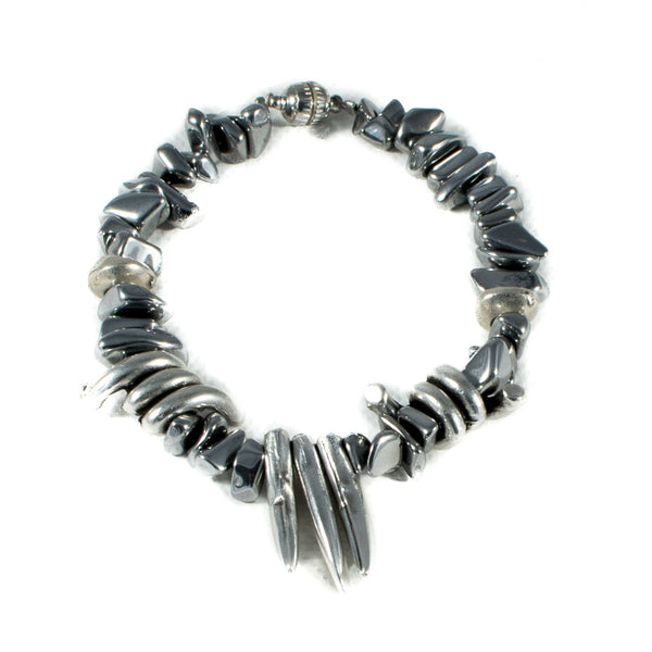 Bracelet - Bracelet With Silver-plated Elements And Hematites  (BR-226) - Otherwise Jewelry+