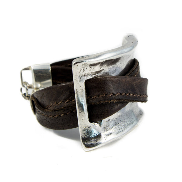 Bracelet - Brown Leather With Zamac Metal Design  (BR-229)