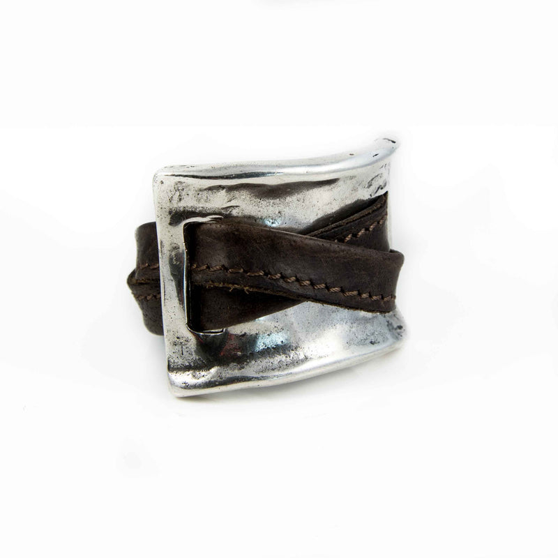 Bracelet - Brown Leather With Zamac Metal Design  (BR-229)