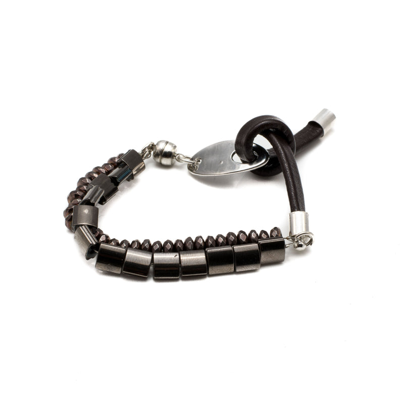 Bracelet - Hematites And Leather Bracelet (BR-263)