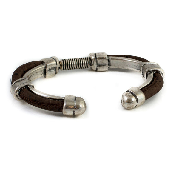 Bracelet - Metallic Bracelet With Brown Cork (BR-110)
