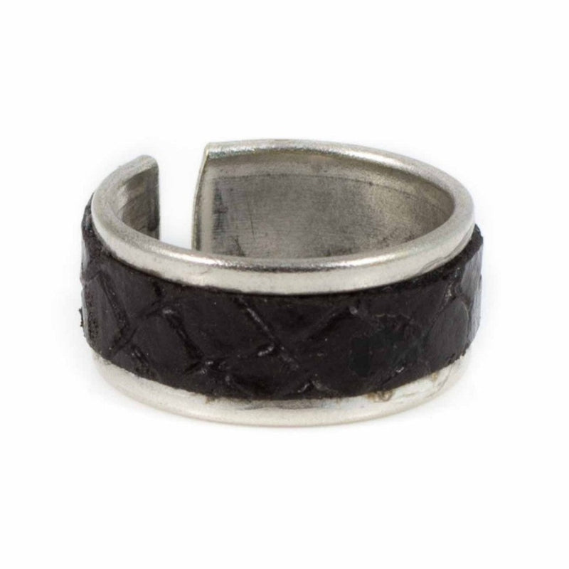 Rings - Silver-plated Metal Ring With Reptile Print Leather (R-2010)