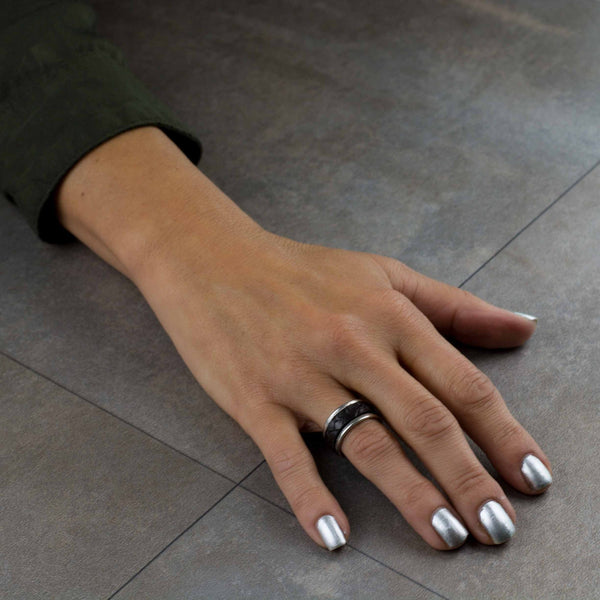 Rings - Silver-plated Metal Ring With Reptile Print Leather (R-2010)